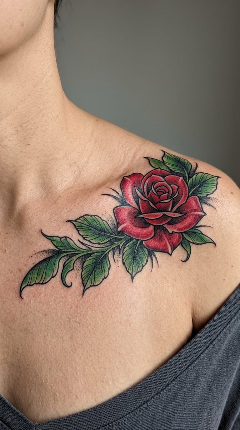 Neo-Traditional Rose at the Pectoral Edge