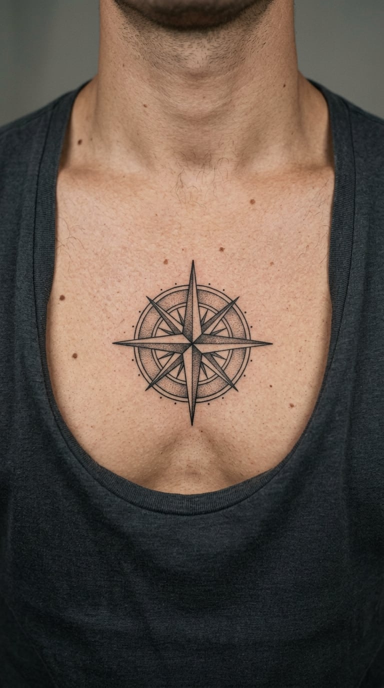Oversized Compass Rose on the Upper Chest
