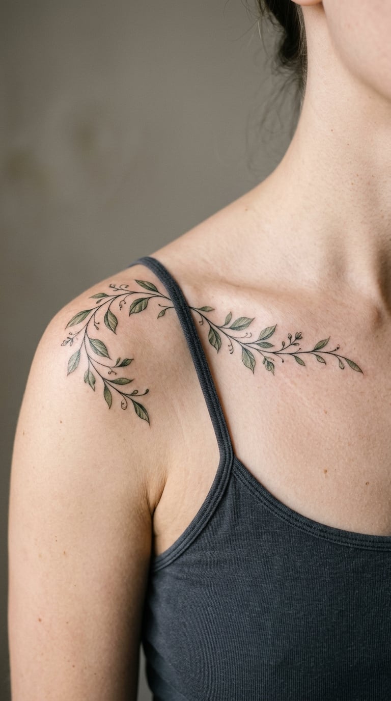 Botanical Vine From Collarbone to Shoulder
