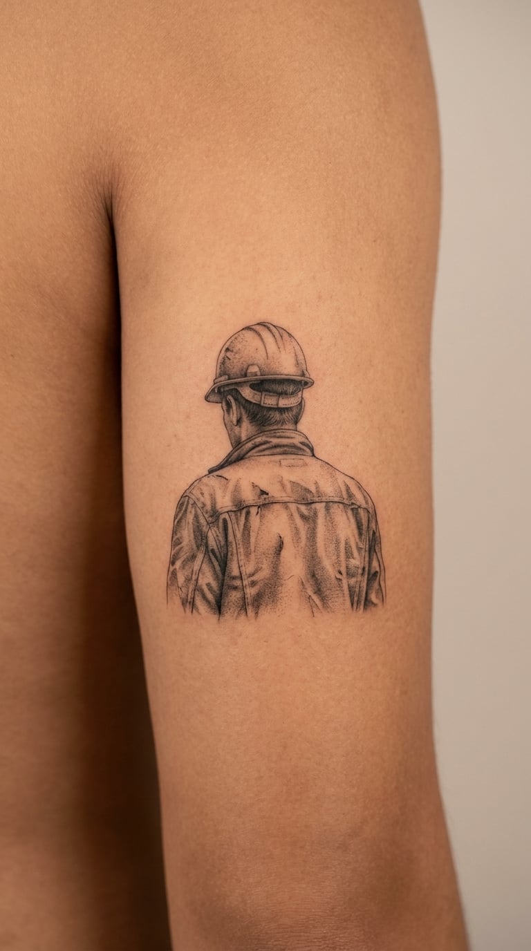 Construction Worker Portrait Tattoo