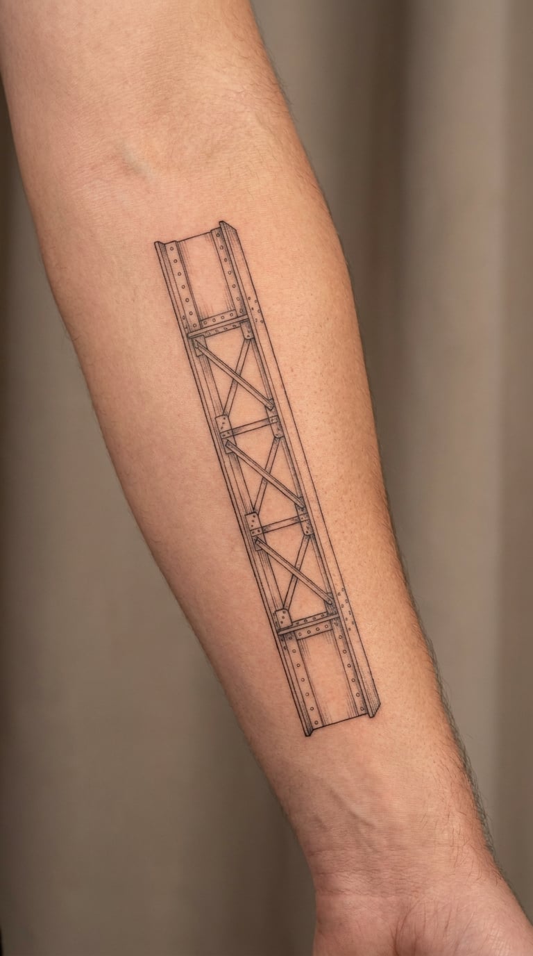 Steel Frame Architectural Forearm Tattoo
