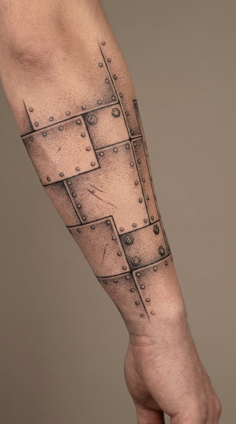 Riveted Steel Dotwork Tattoo