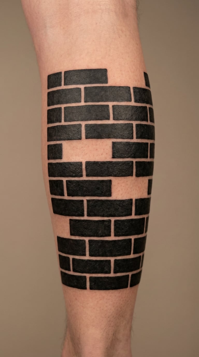 Brickwork Blackwork Calf Tattoo