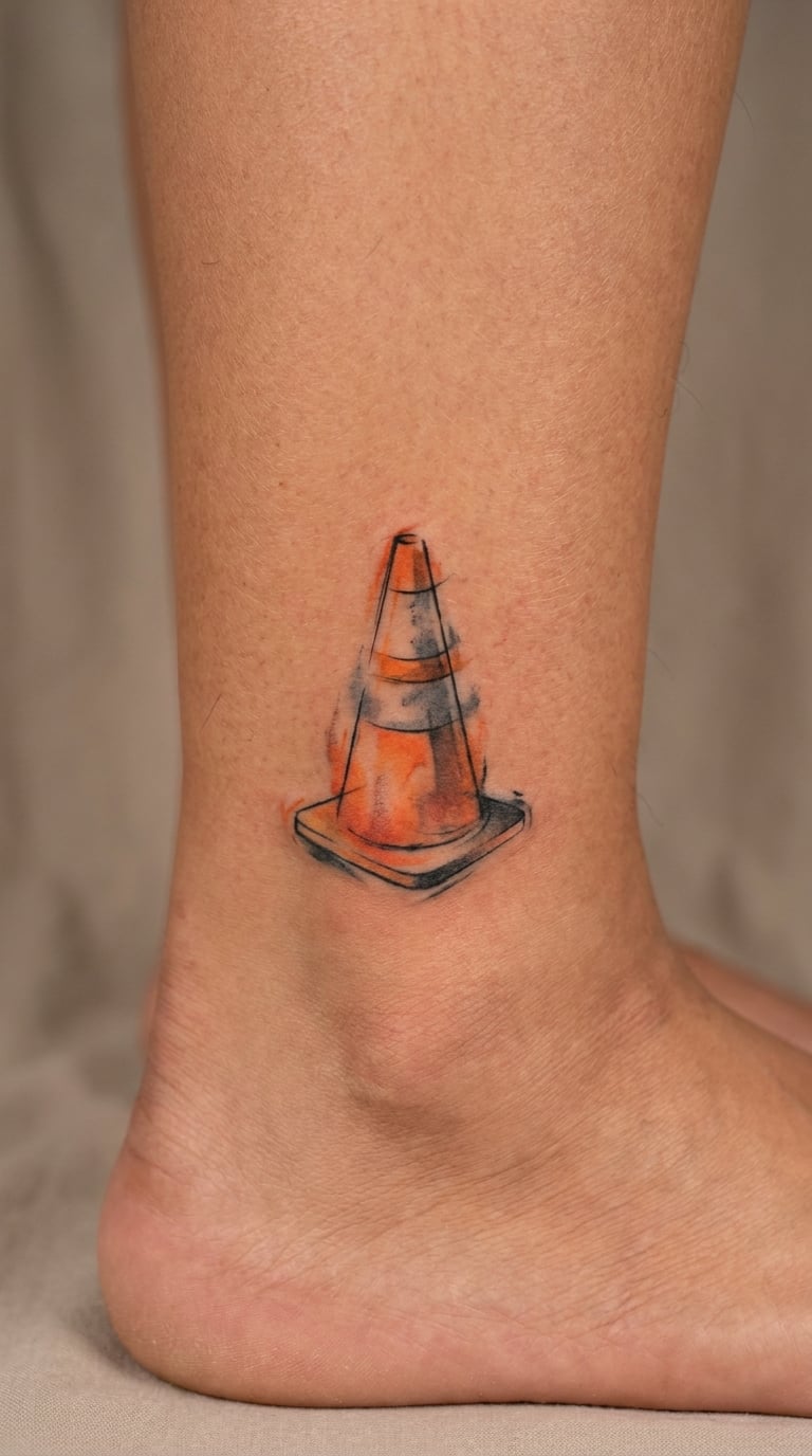 Traffic Cone Watercolor Tattoo