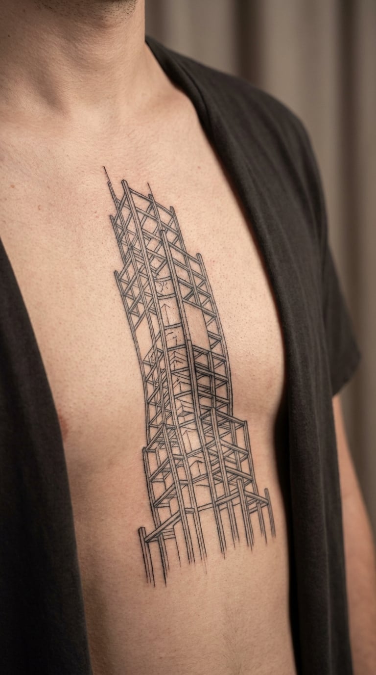 Skyscraper Framework Chest Tattoo