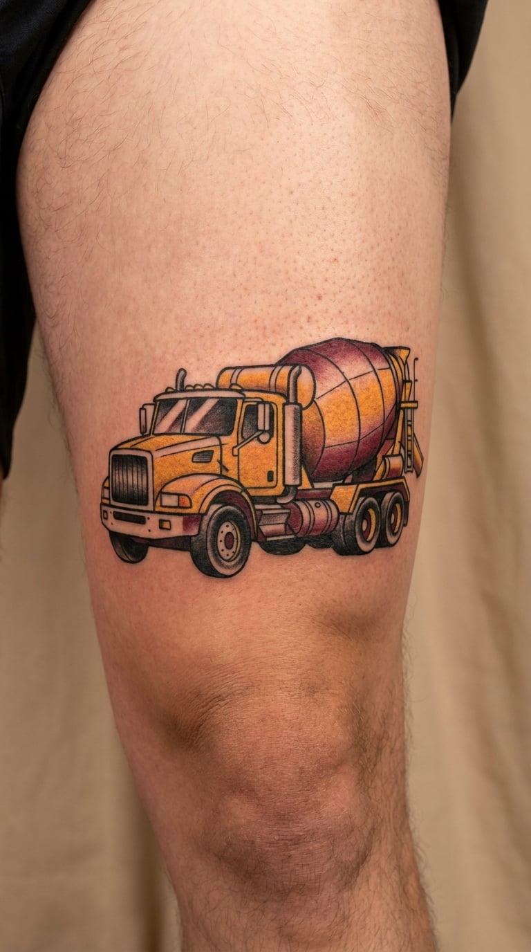 Concrete Mixer Neo-Traditional Tattoo