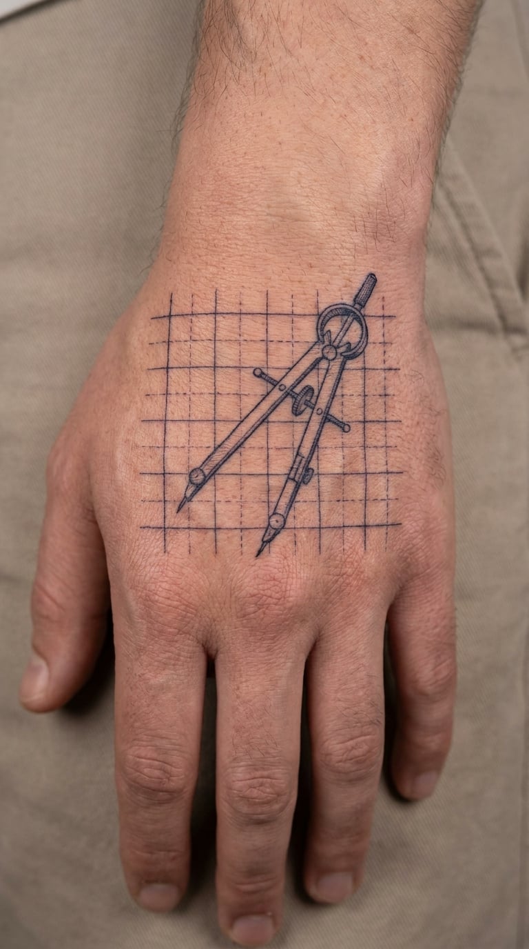 Blueprint Grid Hand Tattoo