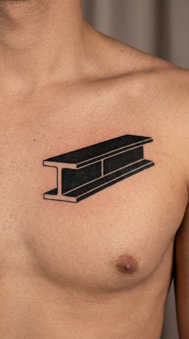 Geometric I-Beam Chest Tattoo