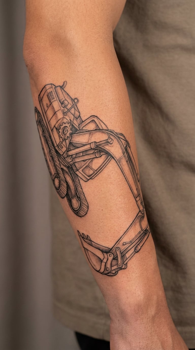 Excavator Machine Forearm Tattoo