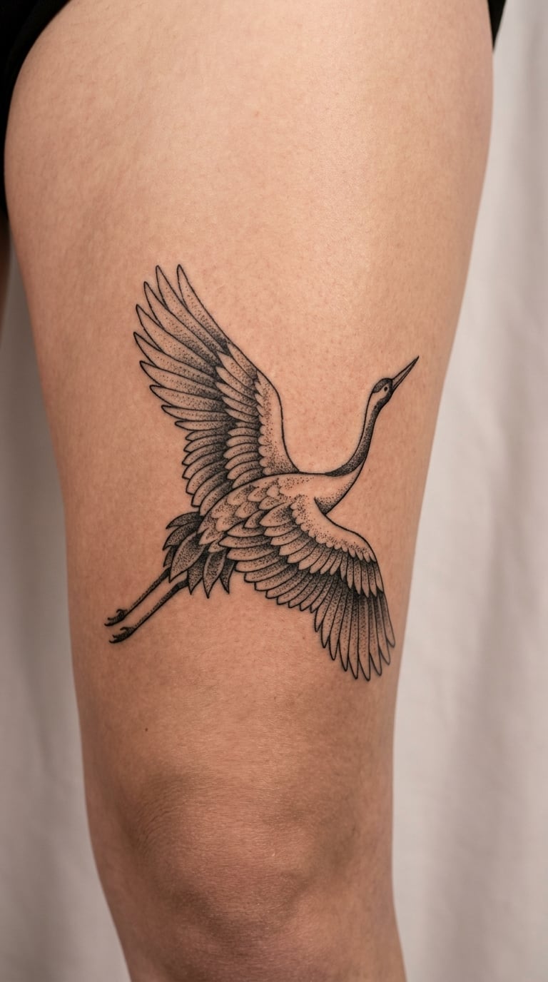 Dotwork Crane Feathers