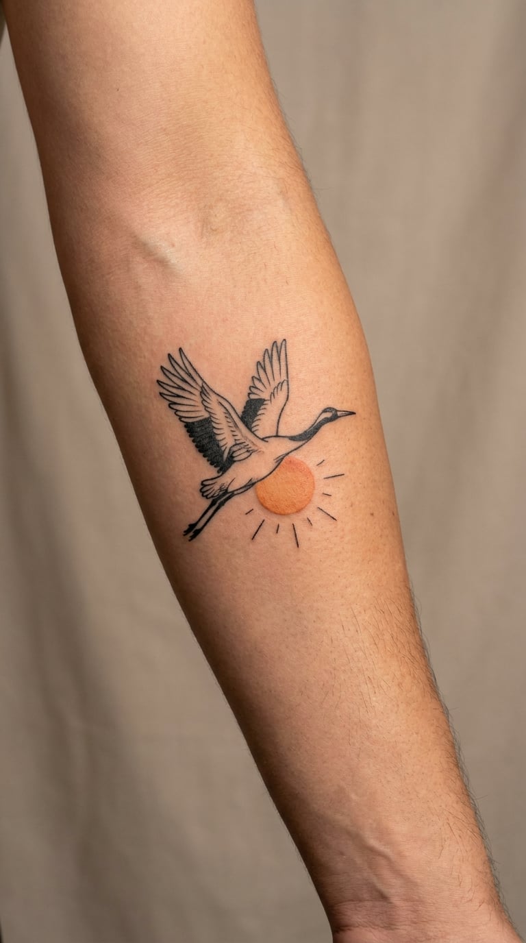 Crane and Rising Sun