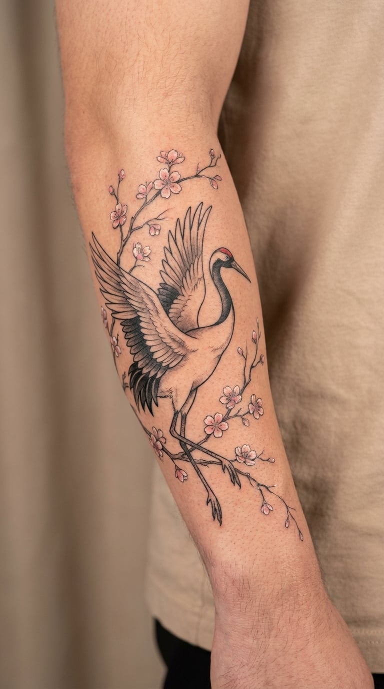 Floral Crane Sleeve Accent