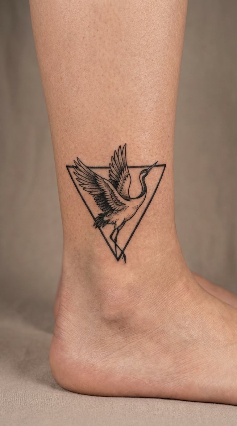 Crane in a Small Blackwork Triangle