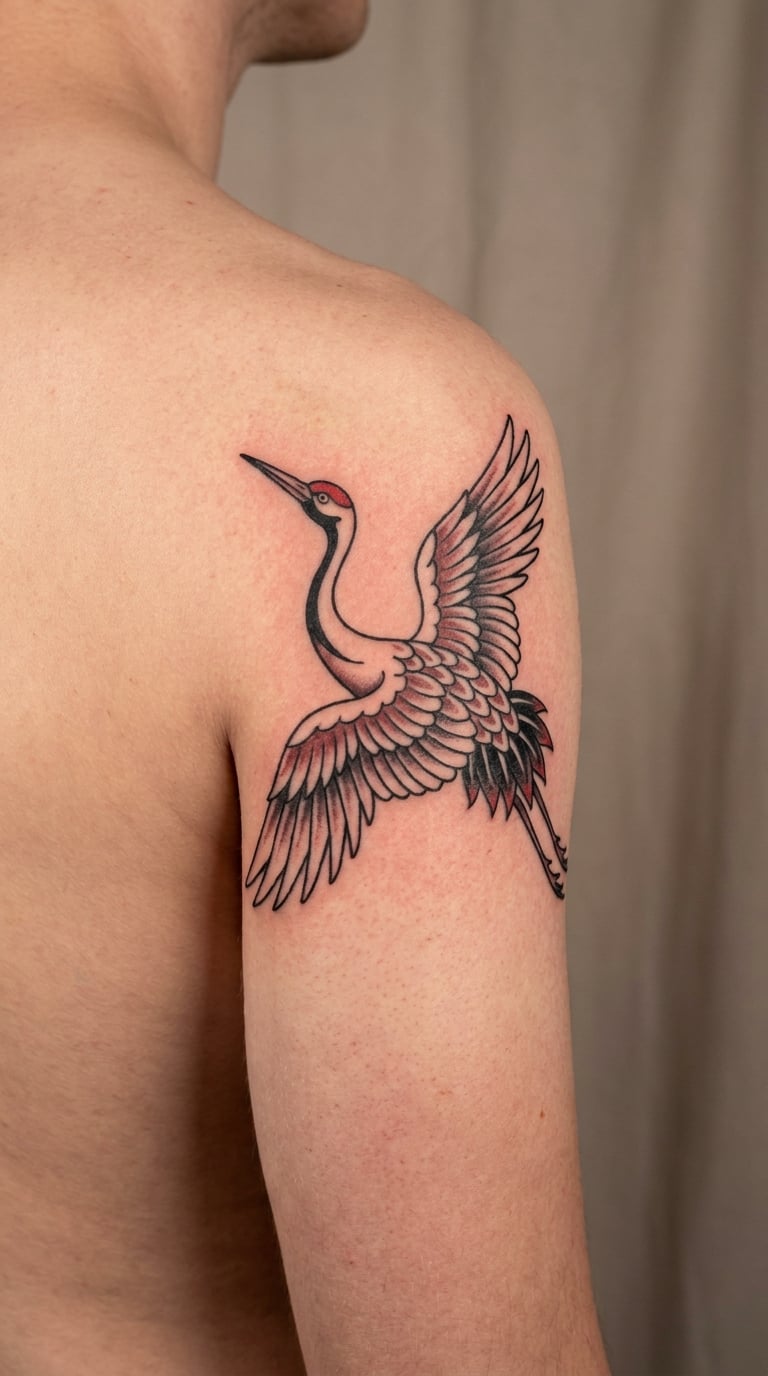 Traditional Crane in Flight