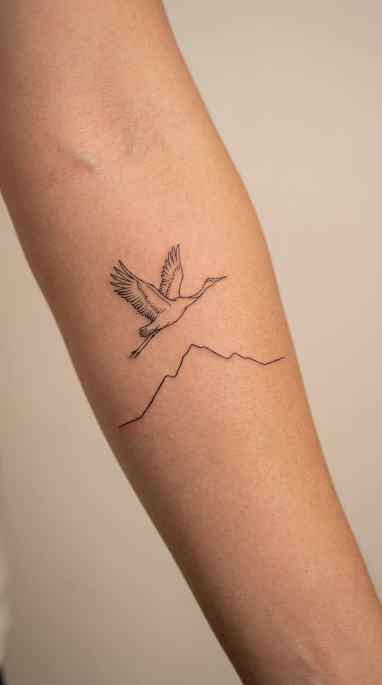 Crane and Mountain Horizon