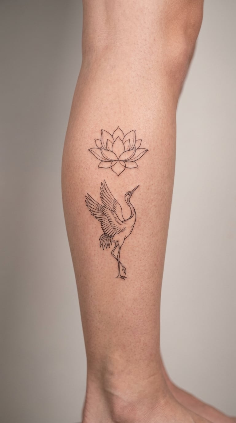 Crane with Lotus Flower