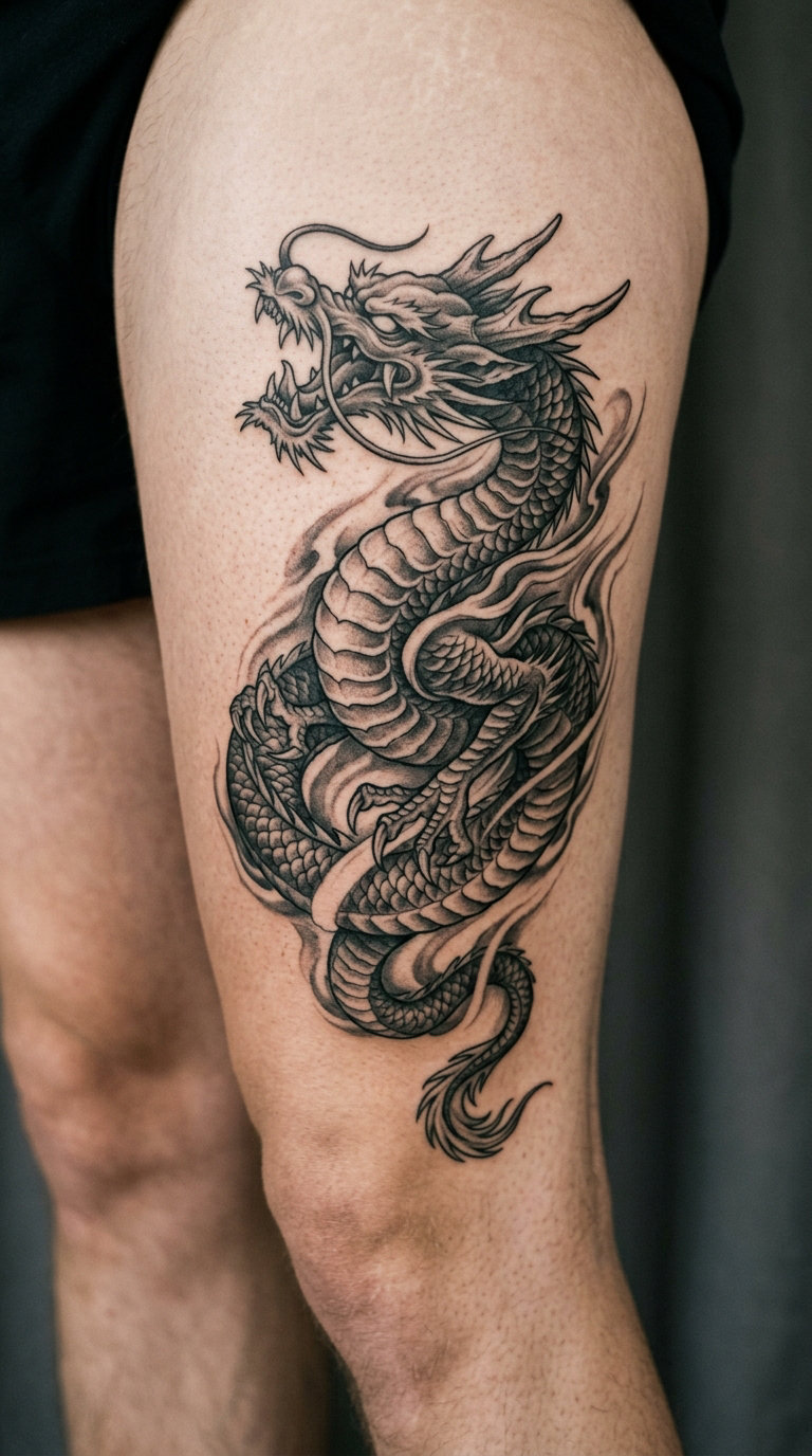 Realistic Black-and-Grey Dragon
