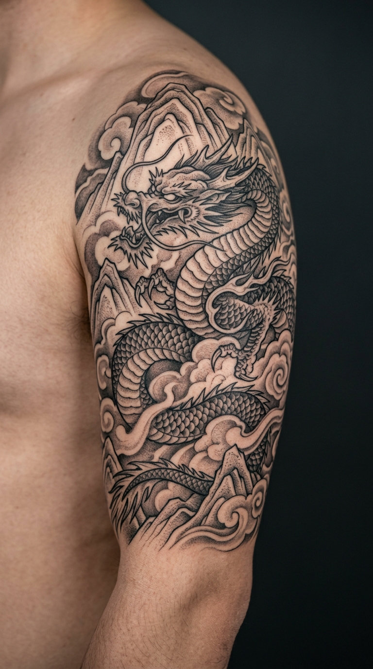 Dragon Sleeve with Mountain Clouds