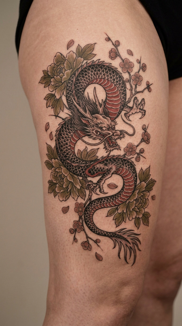 Dragon with a Floral Background