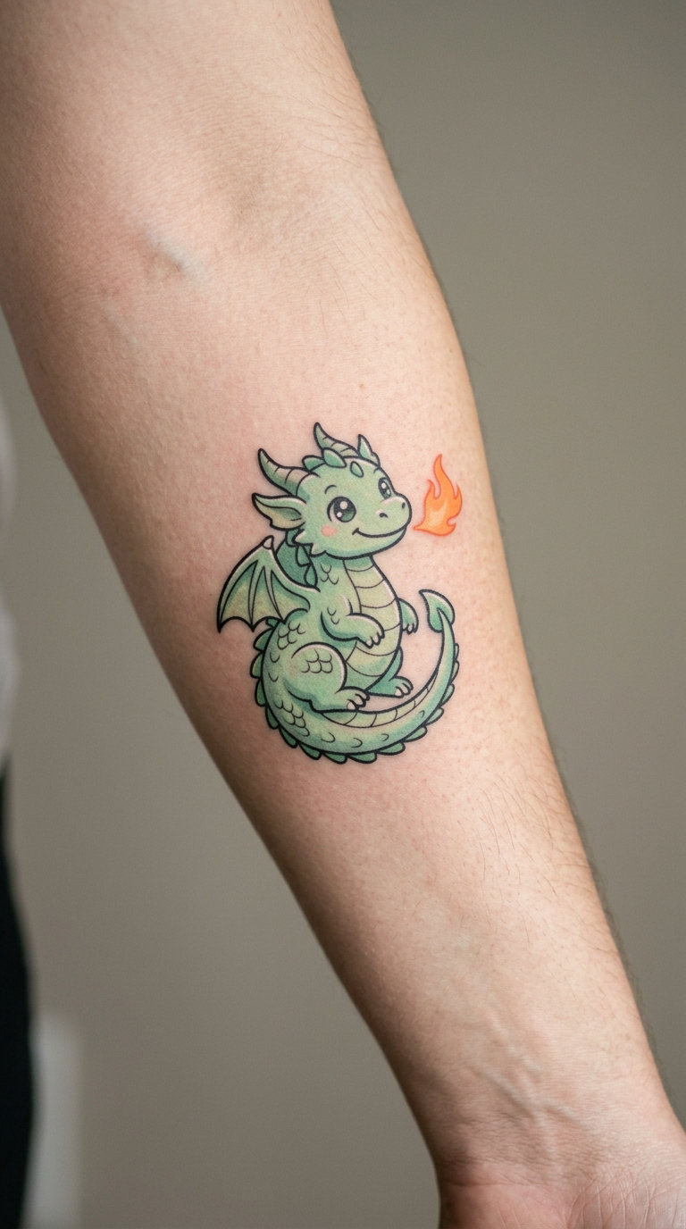 Kawaii-Style Dragon with a Tiny Flame