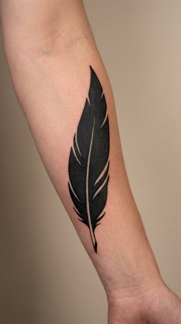 Blackwork Feather Silhouette