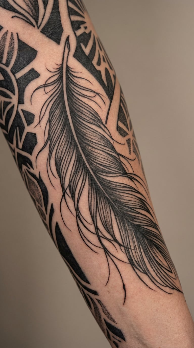 Layered Feather Sleeve Detail