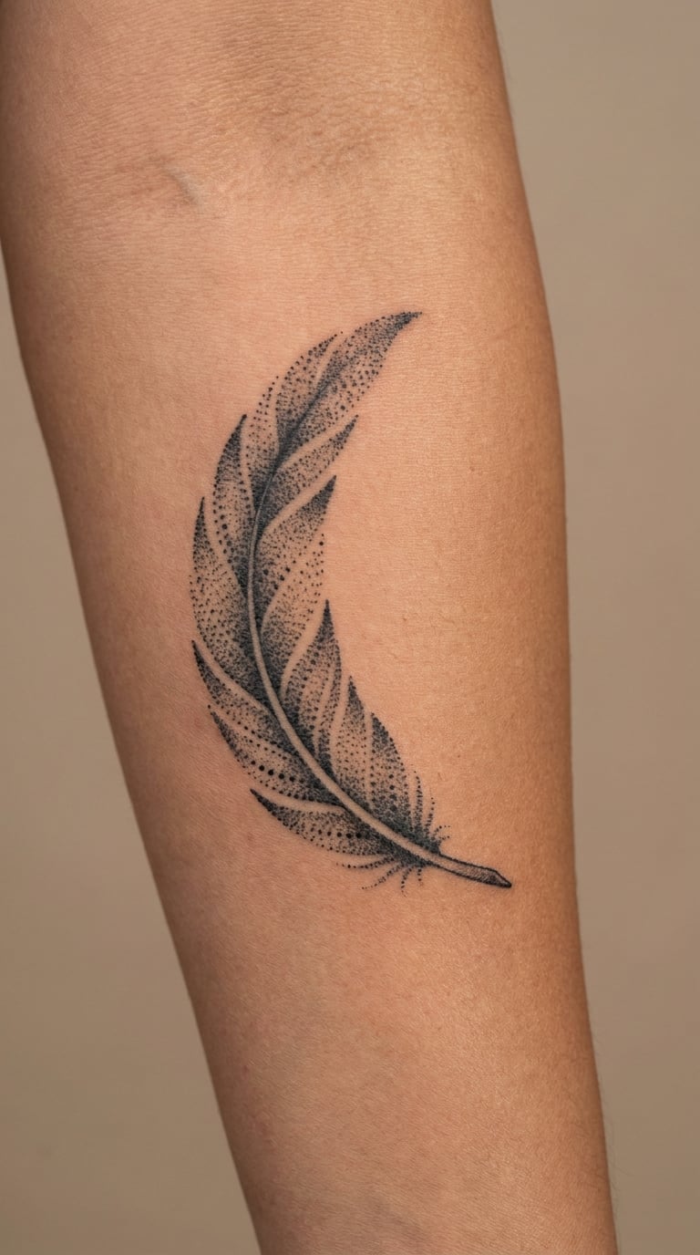 Dotwork Feather Half-Moon