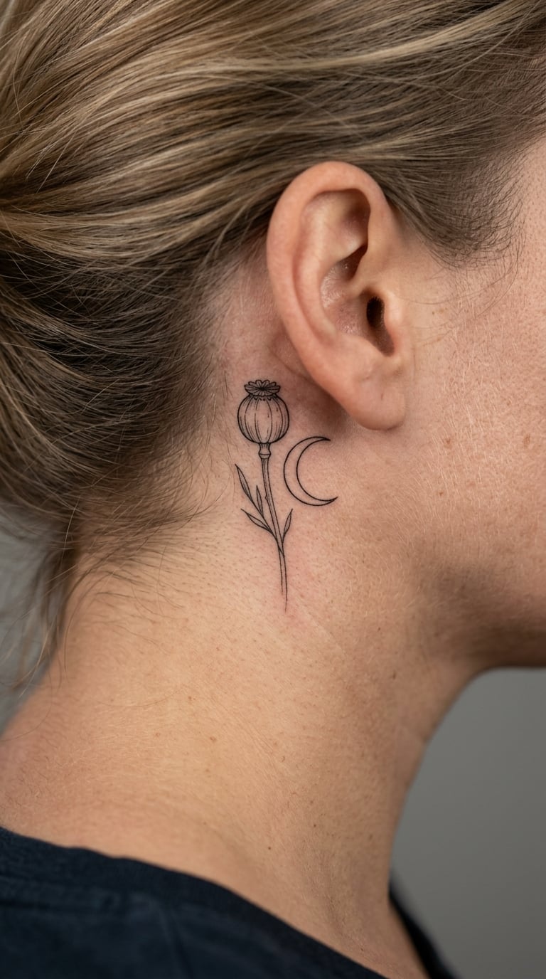 Fine-Line Poppy Seed Head and Crescent