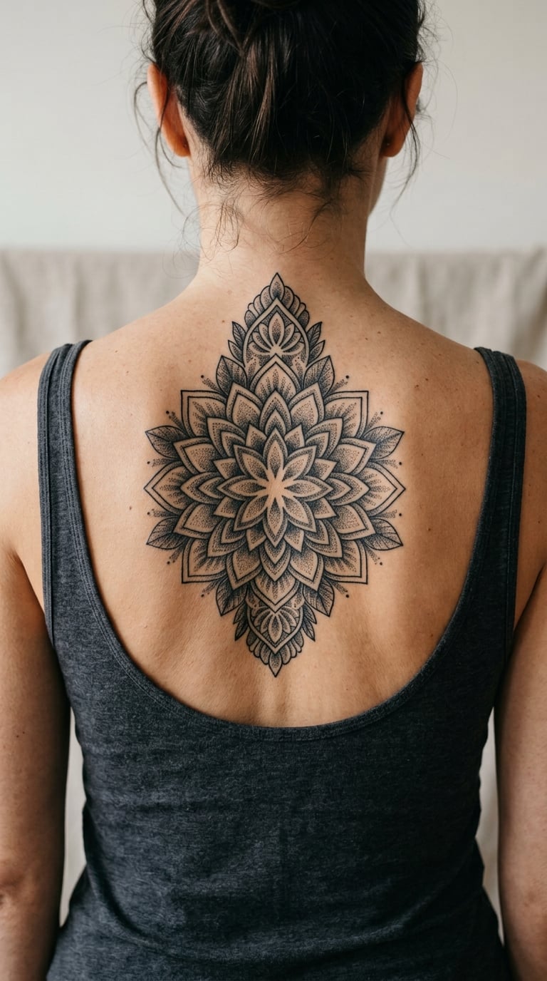 Dotwork Mandala Flower on the Spine