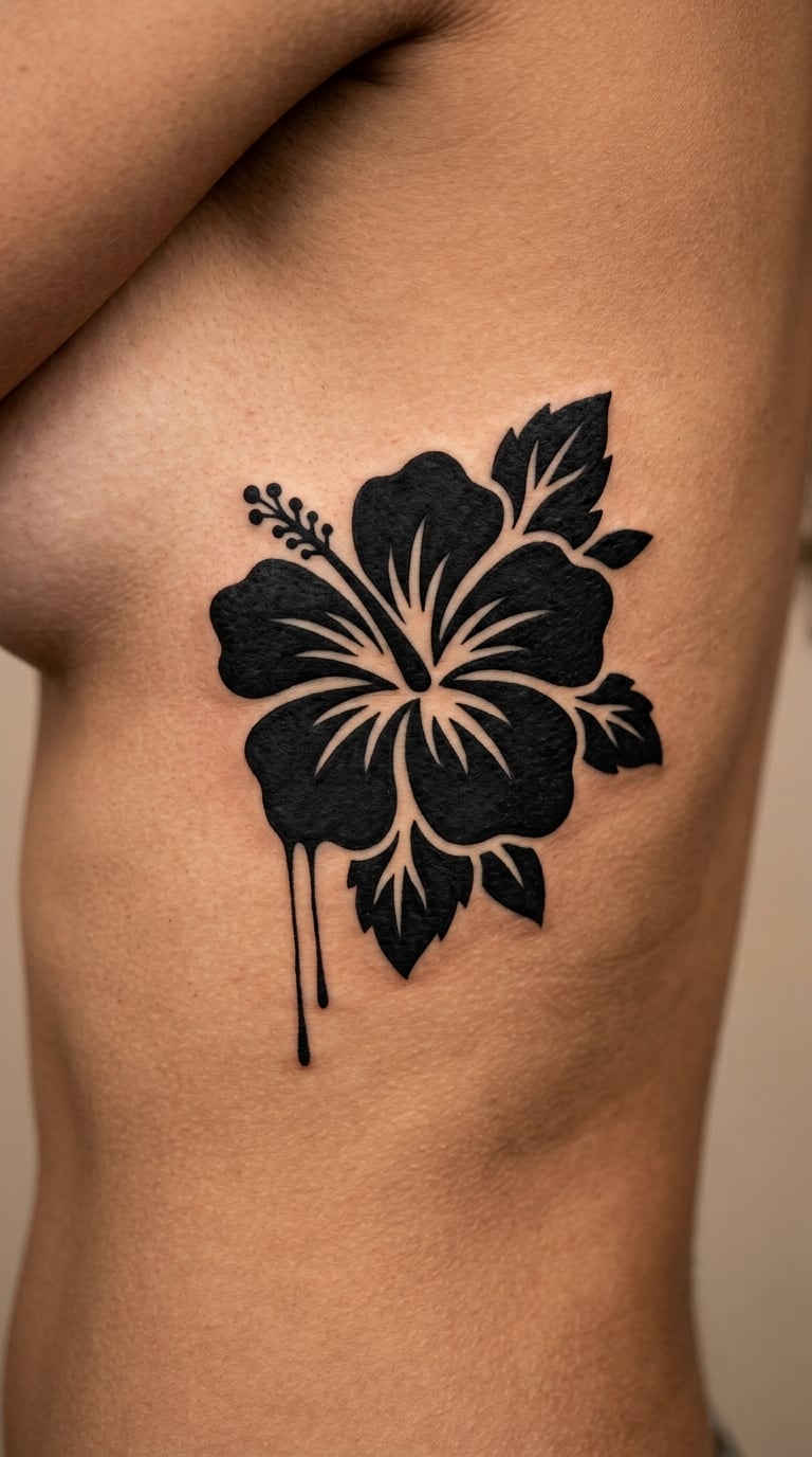 Black Hibiscus with Dripping Negative Space
