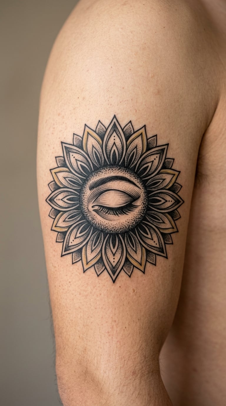 Black Sunflower with a Closed Eye Centre
