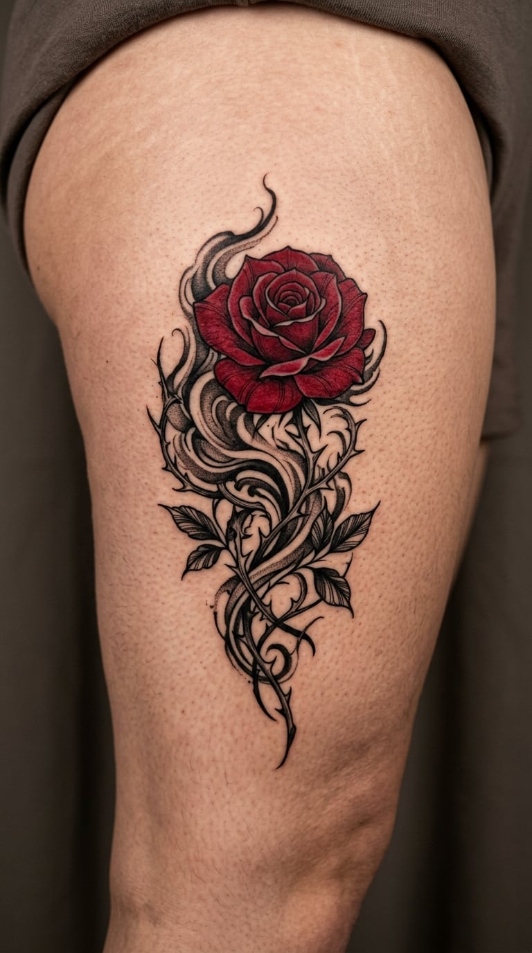 Thorned Rose Emerging from Black Smoke