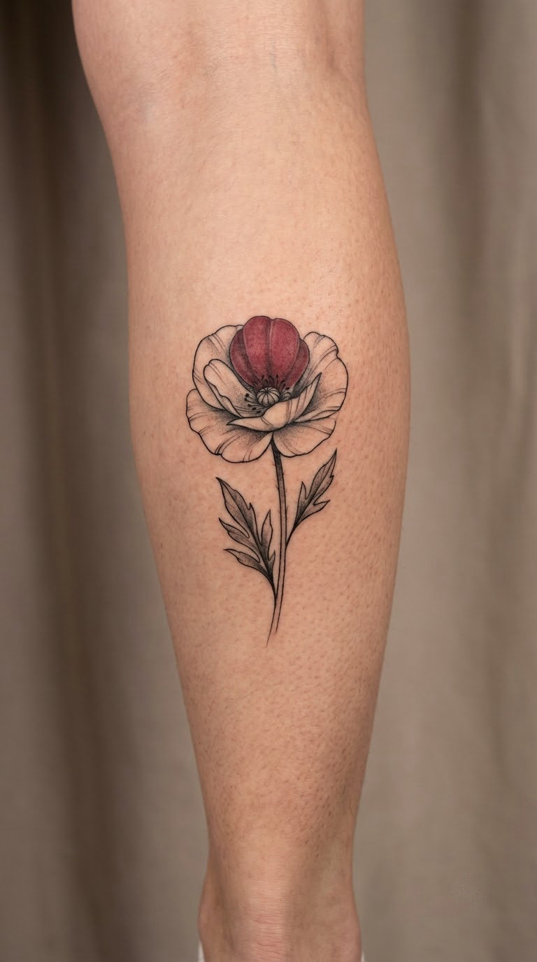Bleeding Poppy in Black-and-Grey Realism
