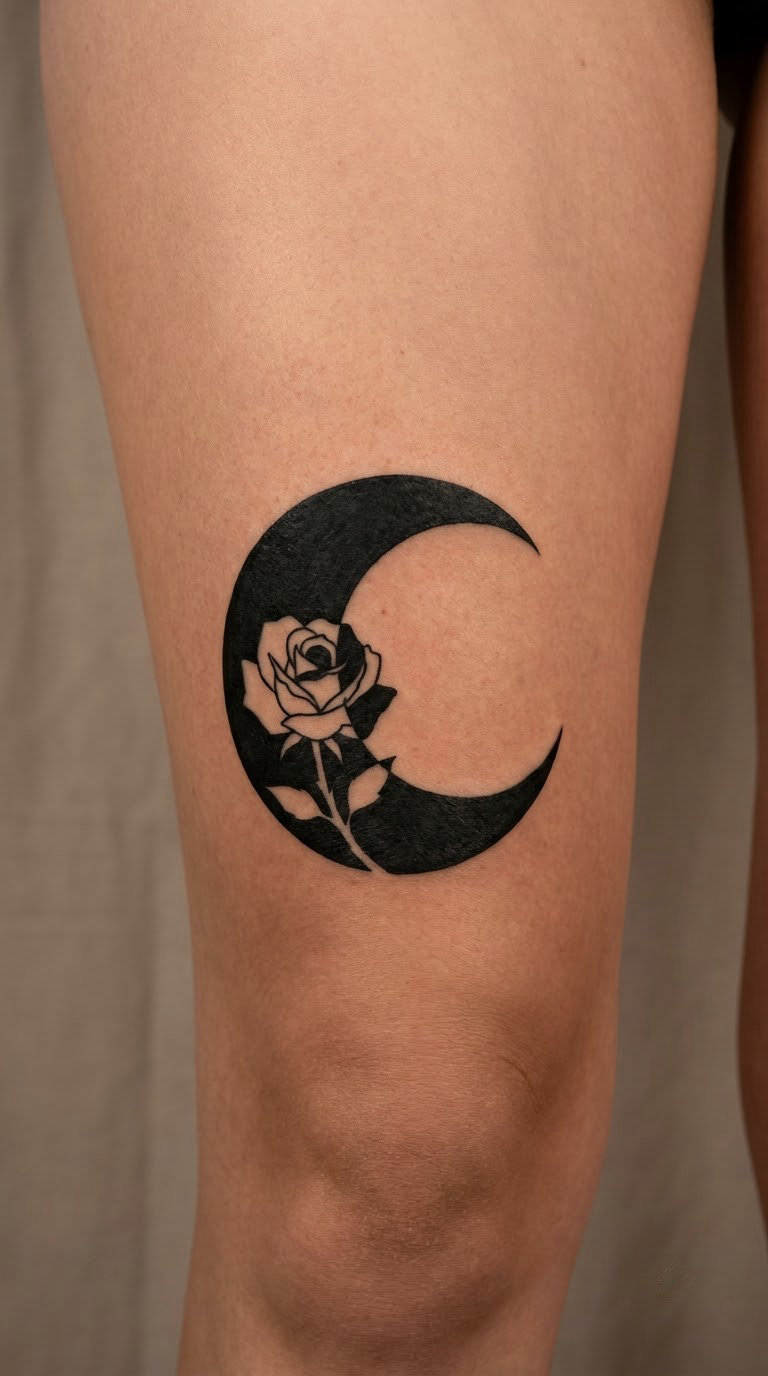 Moonlit White Rose in Blackwork