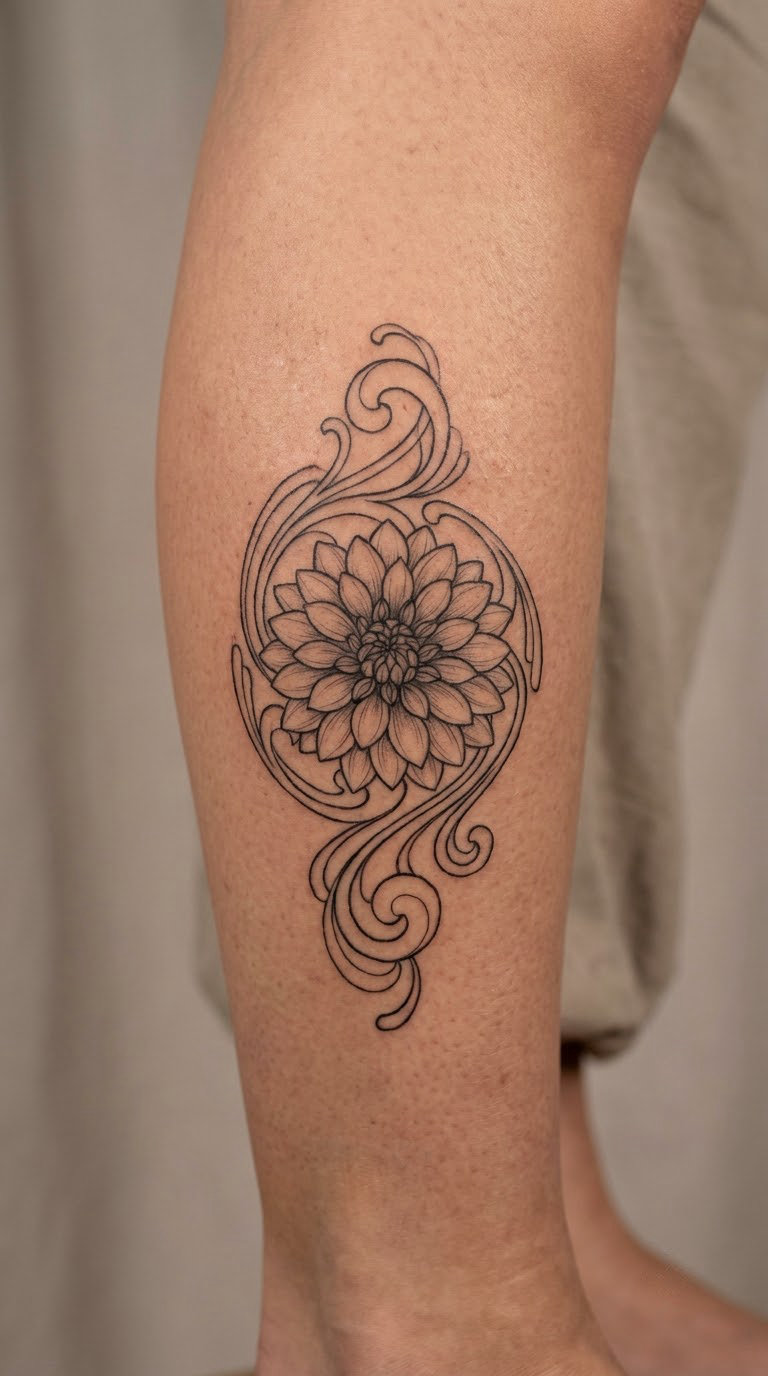 Black Dahlia with Art Nouveau Curves