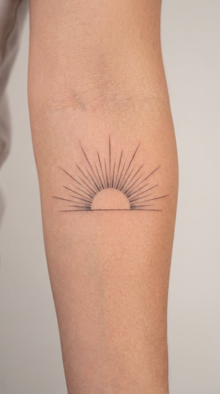 Fine-Line Sunrise on the Forearm
