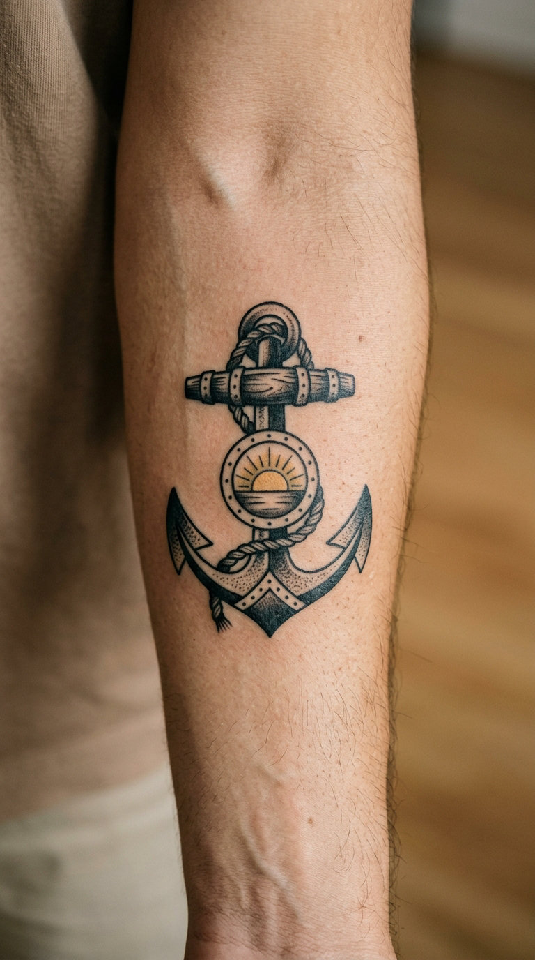 Anchor with a Small Rising Sun