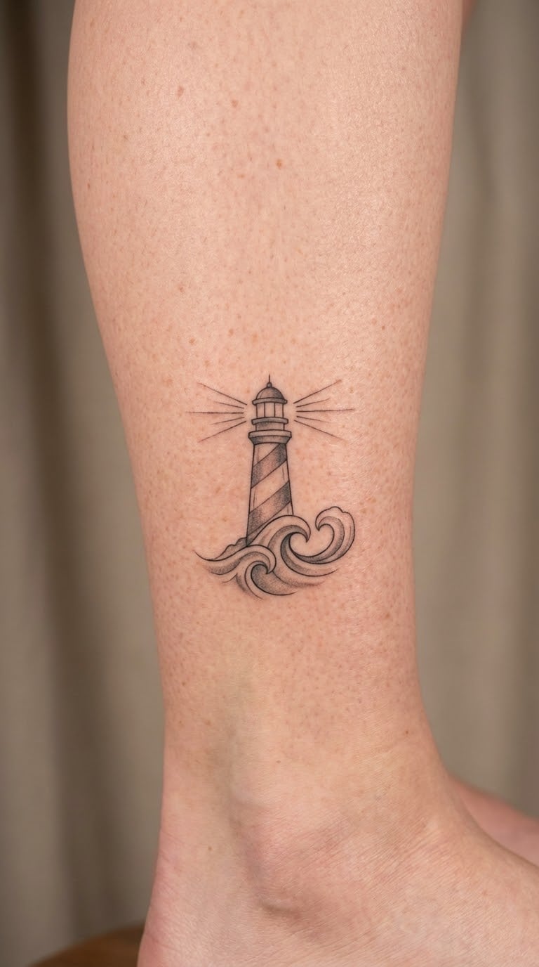 Lighthouse Shining Over Waves