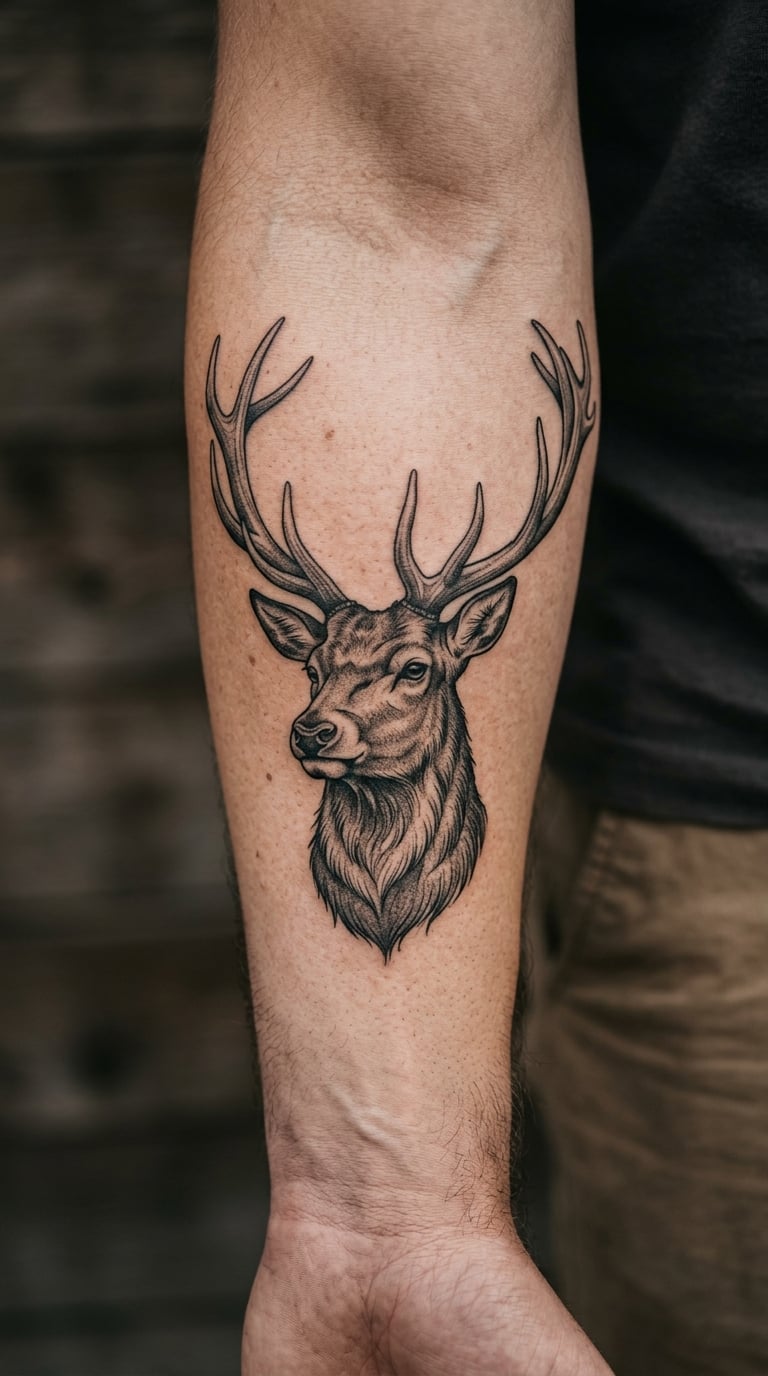 Realistic Deer Head Tattoo