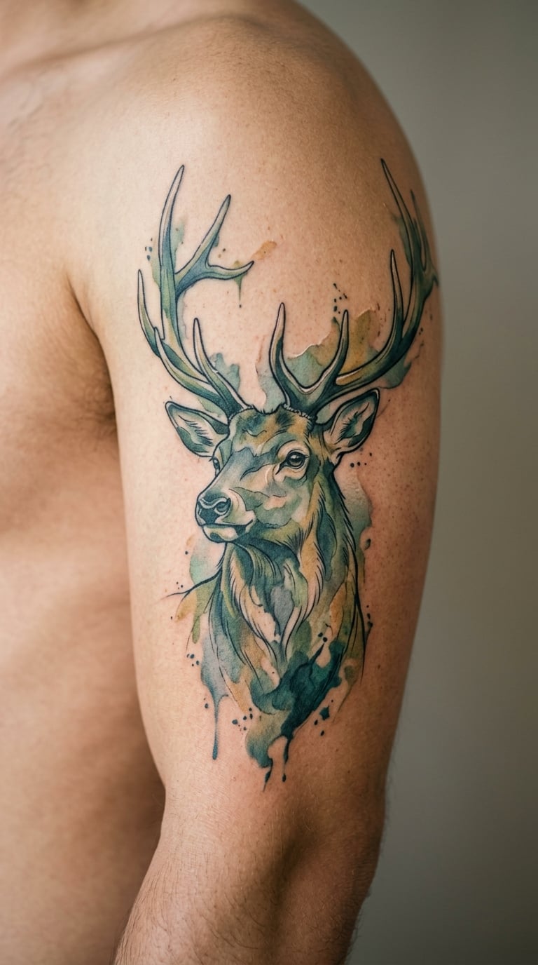 Watercolor Elk Tattoo