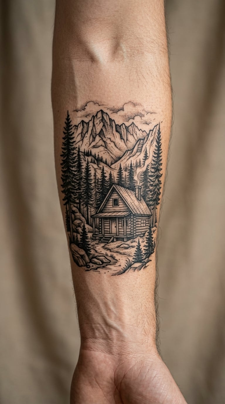 Hunting Cabin Tattoo