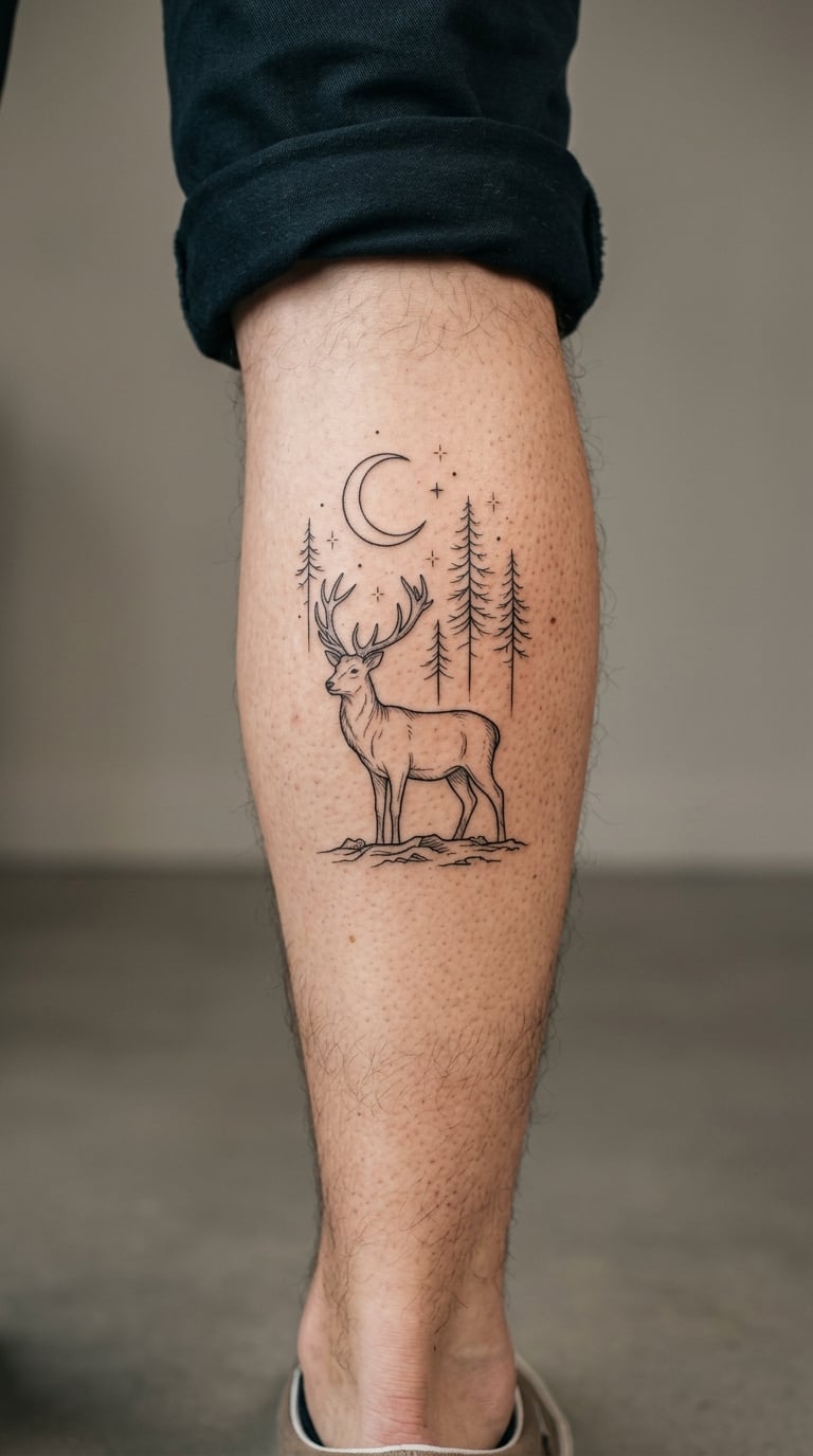 Deer and Moon Wilderness Tattoo