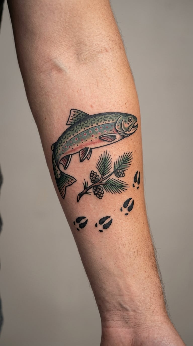 Traditional Fish and Hunt Combination Tattoo