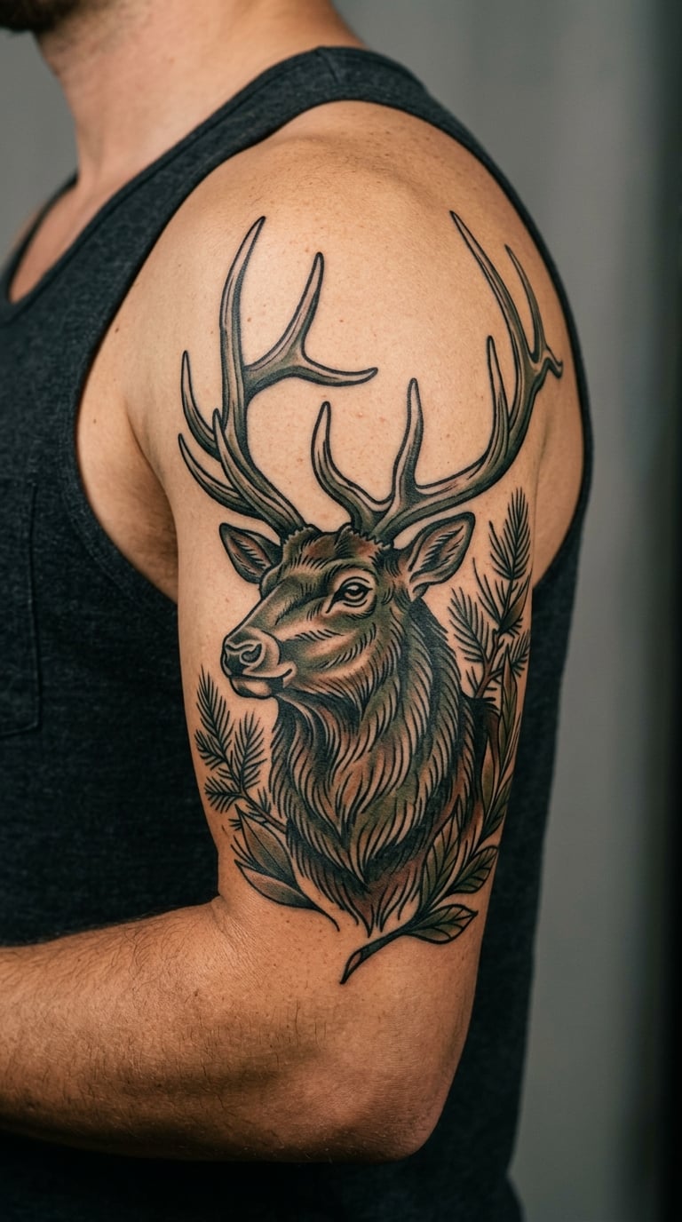 Traditional Elk Head Tattoo