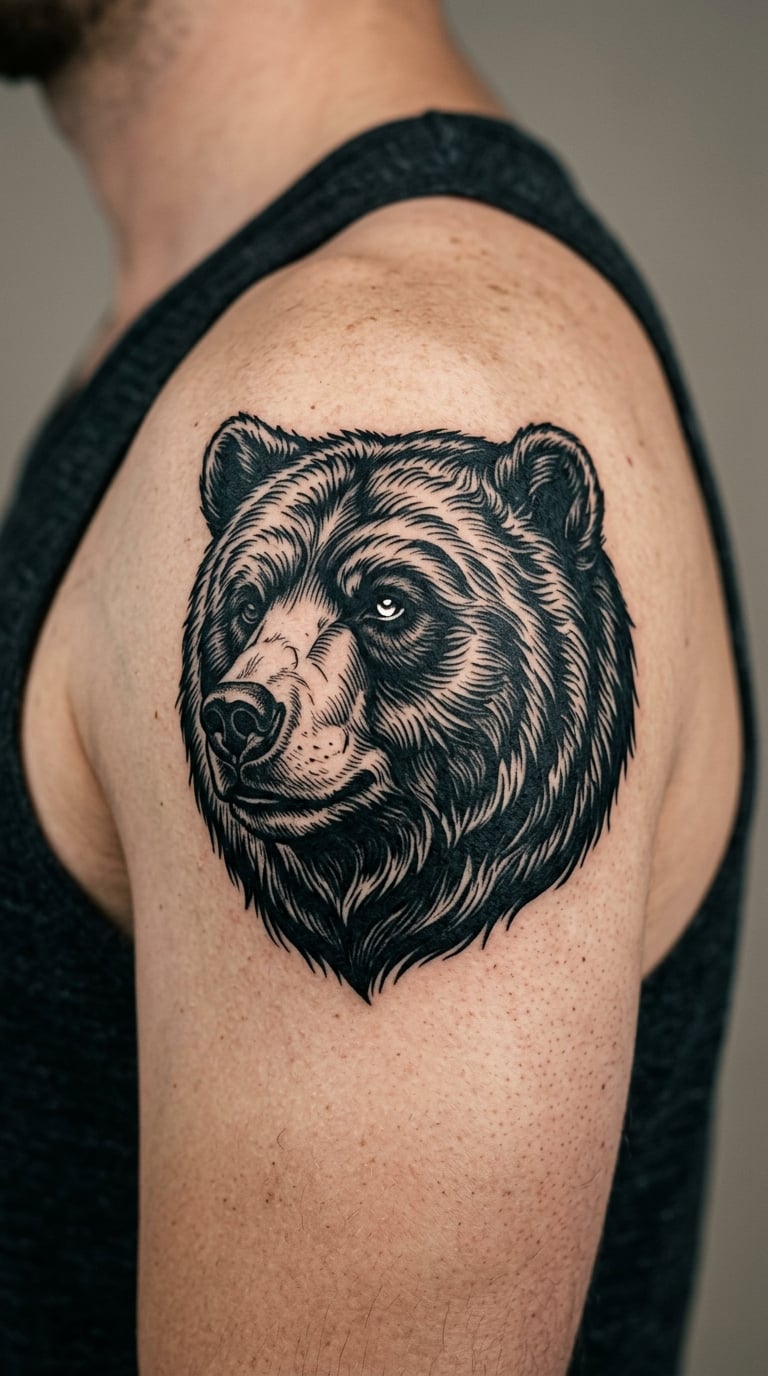 Blackwork Bear Tattoo