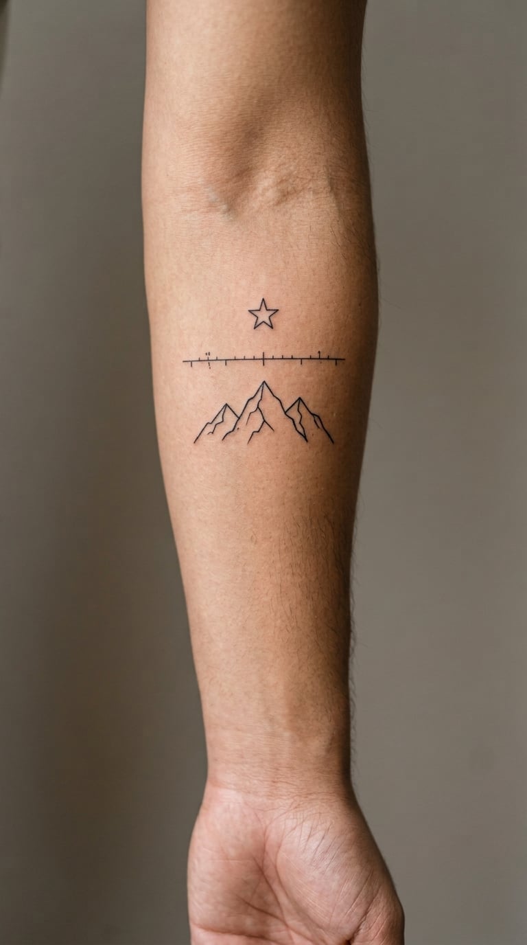 North Star with Mountains Tattoo