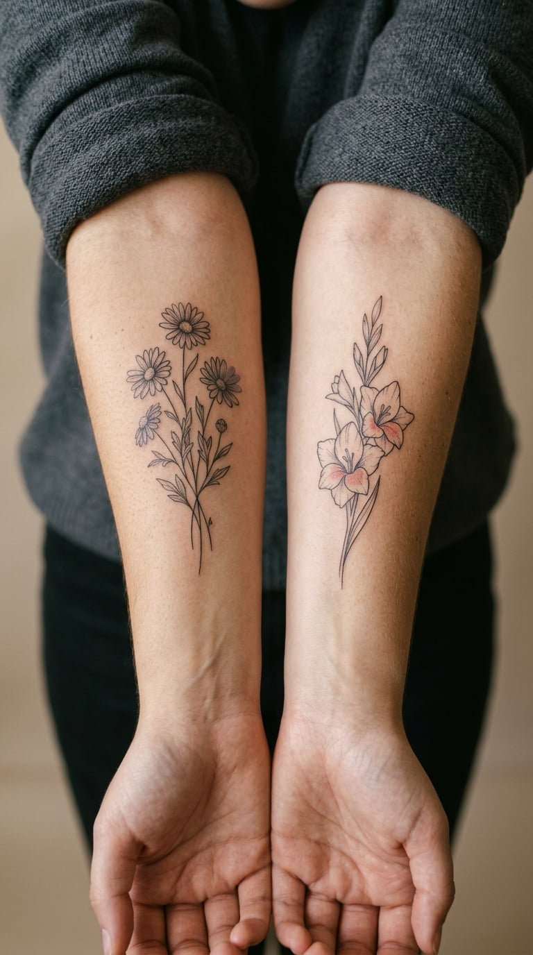 Matching Birth Flower Line Art