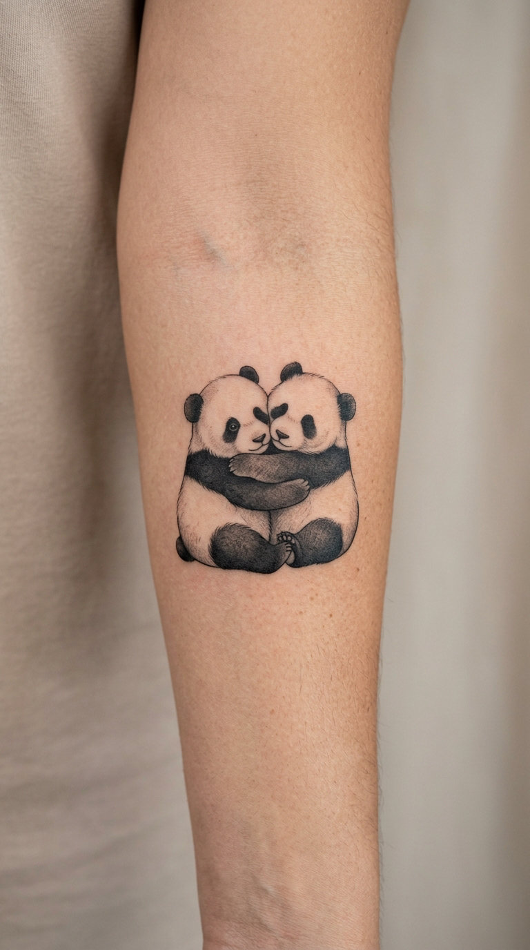 Two Panda Cubs Hugging