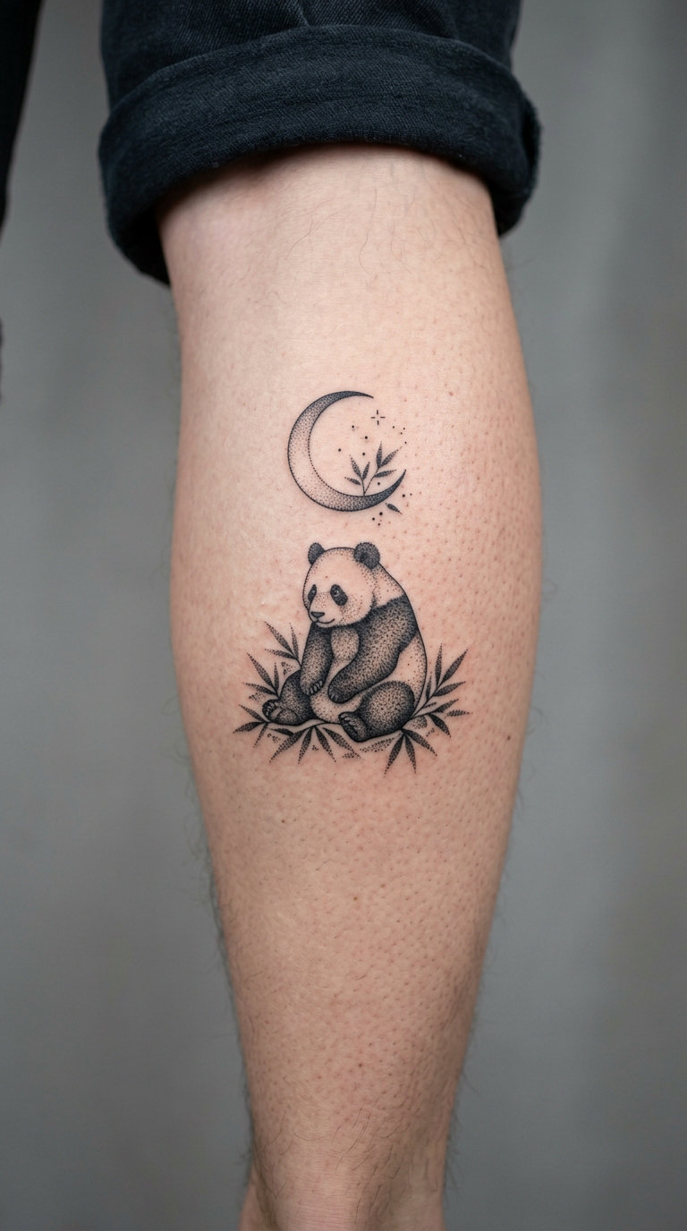 Dotwork Panda and Moon
