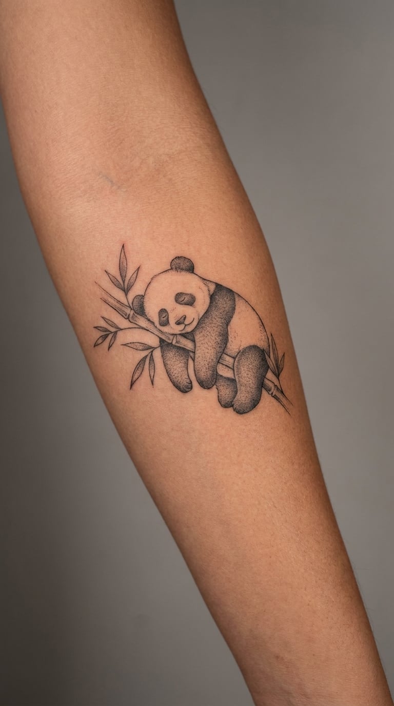 Sleeping Panda Curled on a Branch